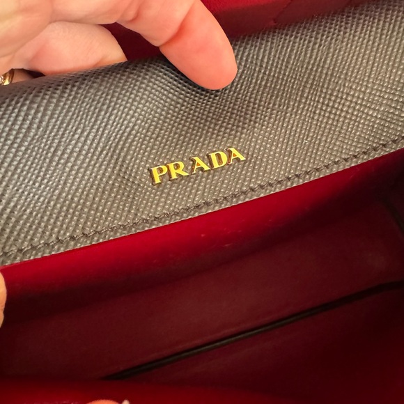 Prada Cuir Double Tote Saffiano Leather Small Black Bag Purse Red Interior - Picture 15 of 16